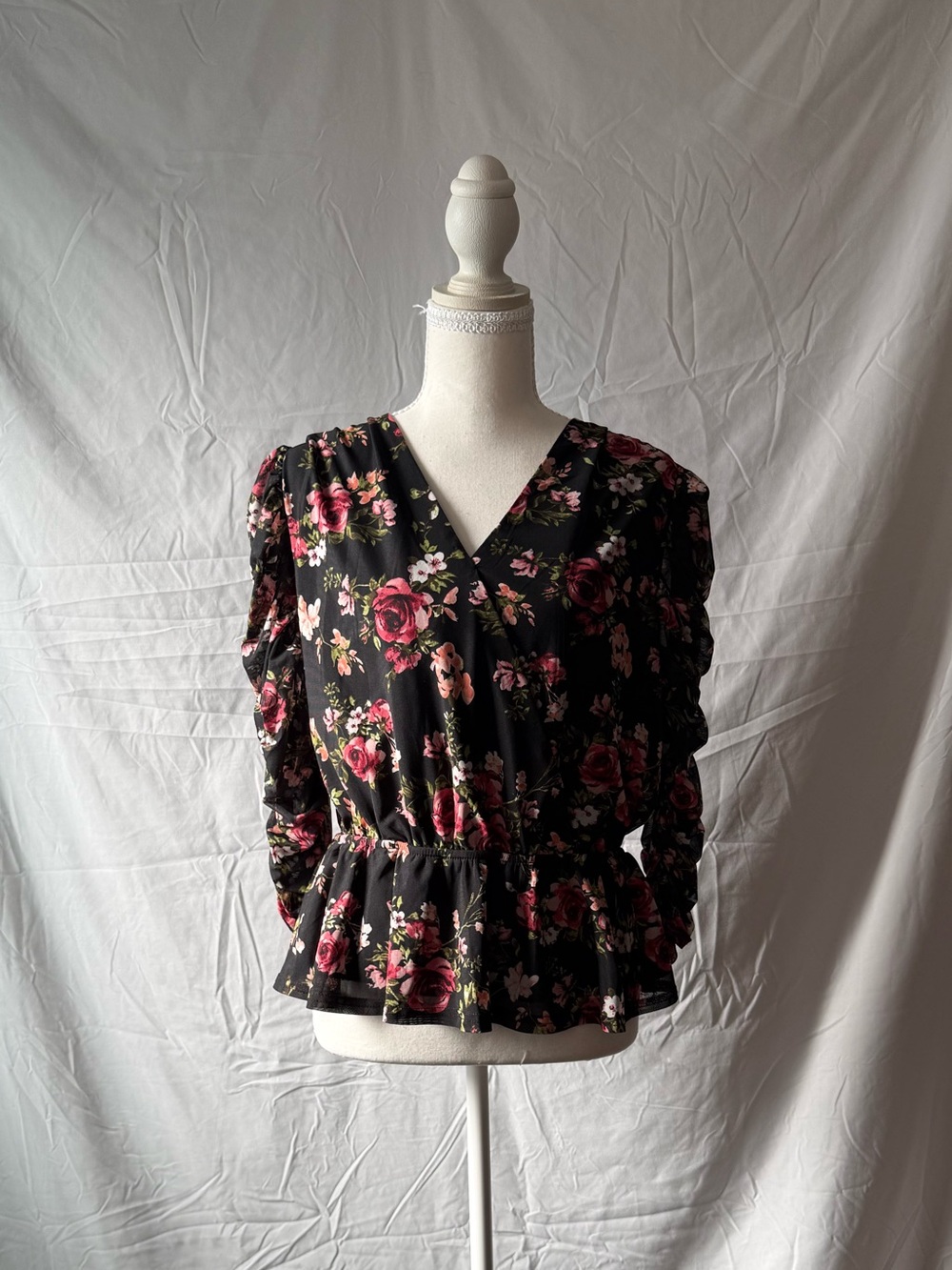 Ember Black Floral Peplum Blouse